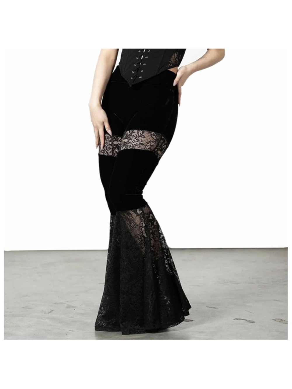 KILLSTAR Black Velvet and Lace Flare Trousers Solstice Victorian Gothic small